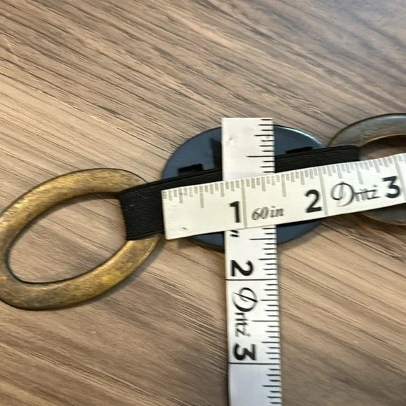 Suzi Rohrer Vintage Oval Brass Links Wood Grain Look Hip Stretch Adjustable Belt - Picture 11 of 14